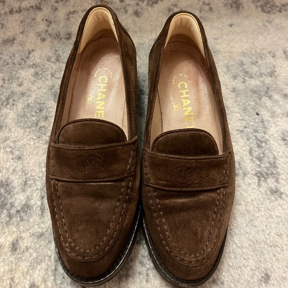 CHANEL Women’s Dark Brown Suede Loafers - Picture 1 of 3